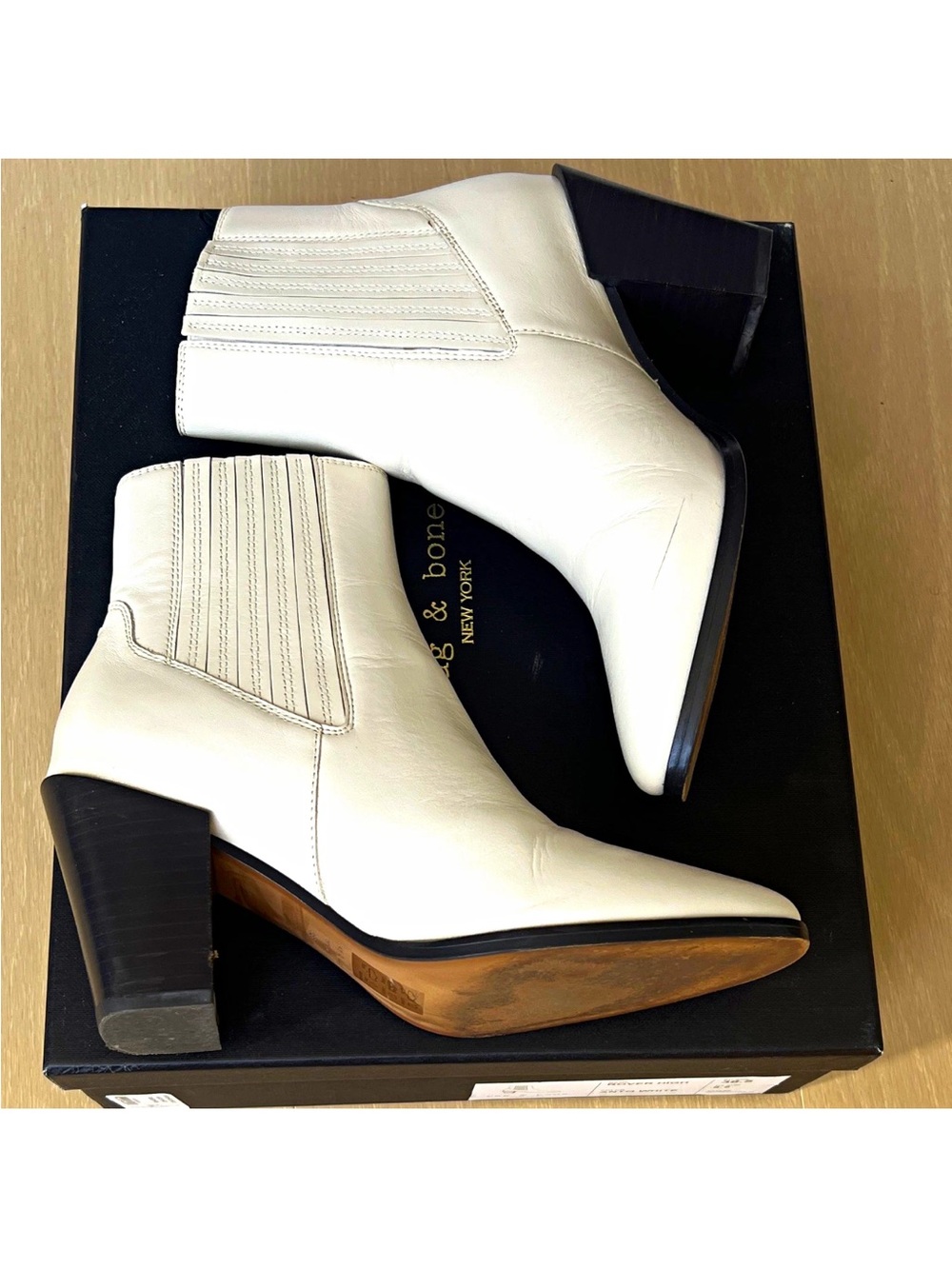 Rag & Bone Antique White Leather Rover High Ankle Bootie 38.5